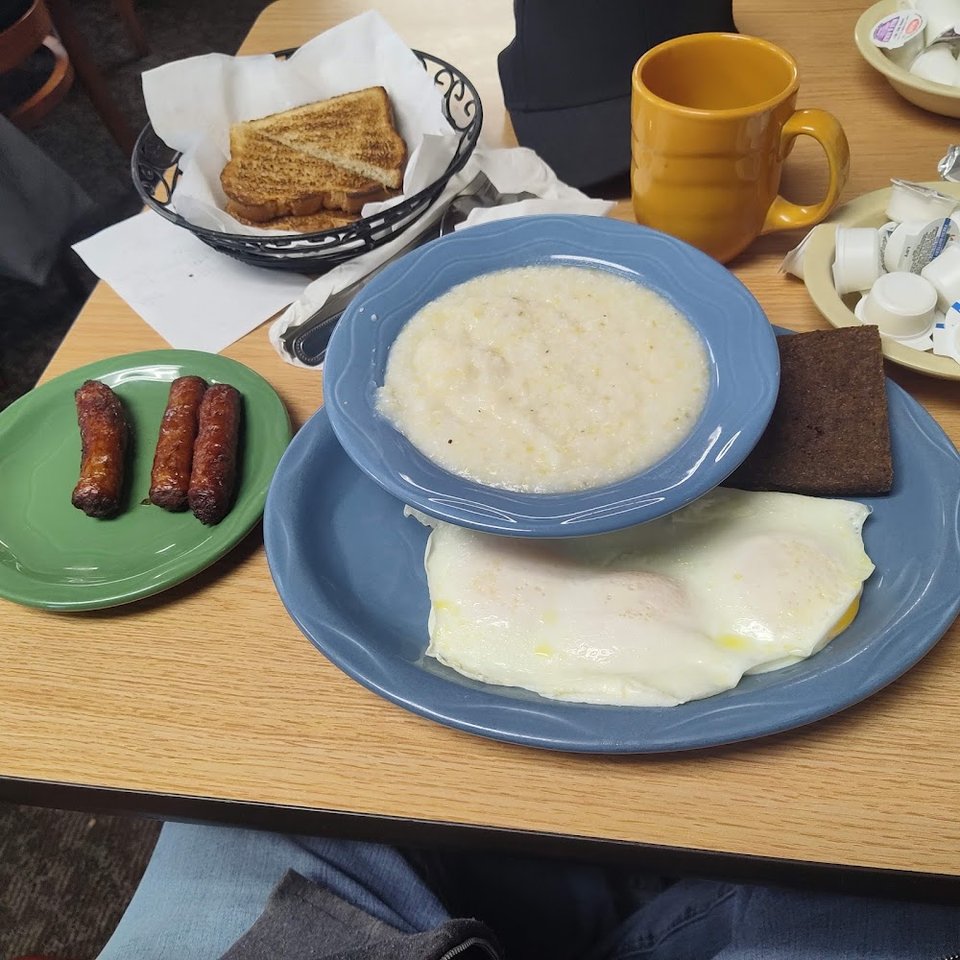 Eggs over Medium Grits Livermush Sausage