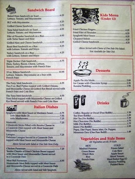 Restaurant menu with breakfast and lunch selections.